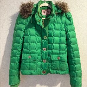 Juicy Couture Vibrant Green Puffer Jacket with Faux Fur
